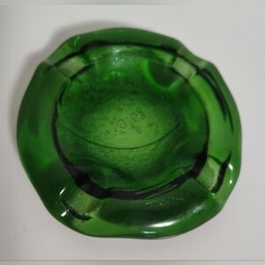 Vintage Ashtray Recycled Green Glass Round ‎ 7.5"  MCM Cigar/Cigarette Conn 1967